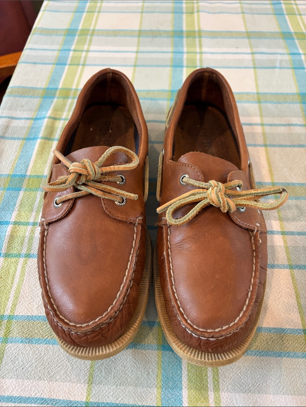 Sperry Brown Leather Moccasin Boat Shoes with Tan Laces